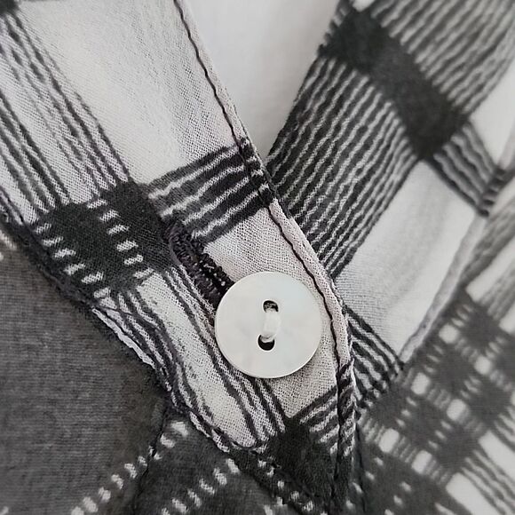 Free People Easy Rider Plaid Sheer Button Down Shirt, Gray and White - Picture 15 of 15